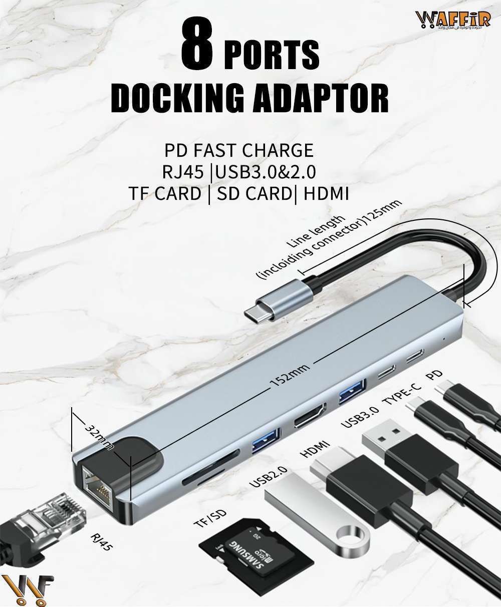 Adaptateur 8 en 1 USB HUB Type-C vers HDMI 4K, RJ45, lecteur de carte SD/TF, PD, Thunderbolt 3, USB 3.0, airies S6 pour MacPlePro DES1