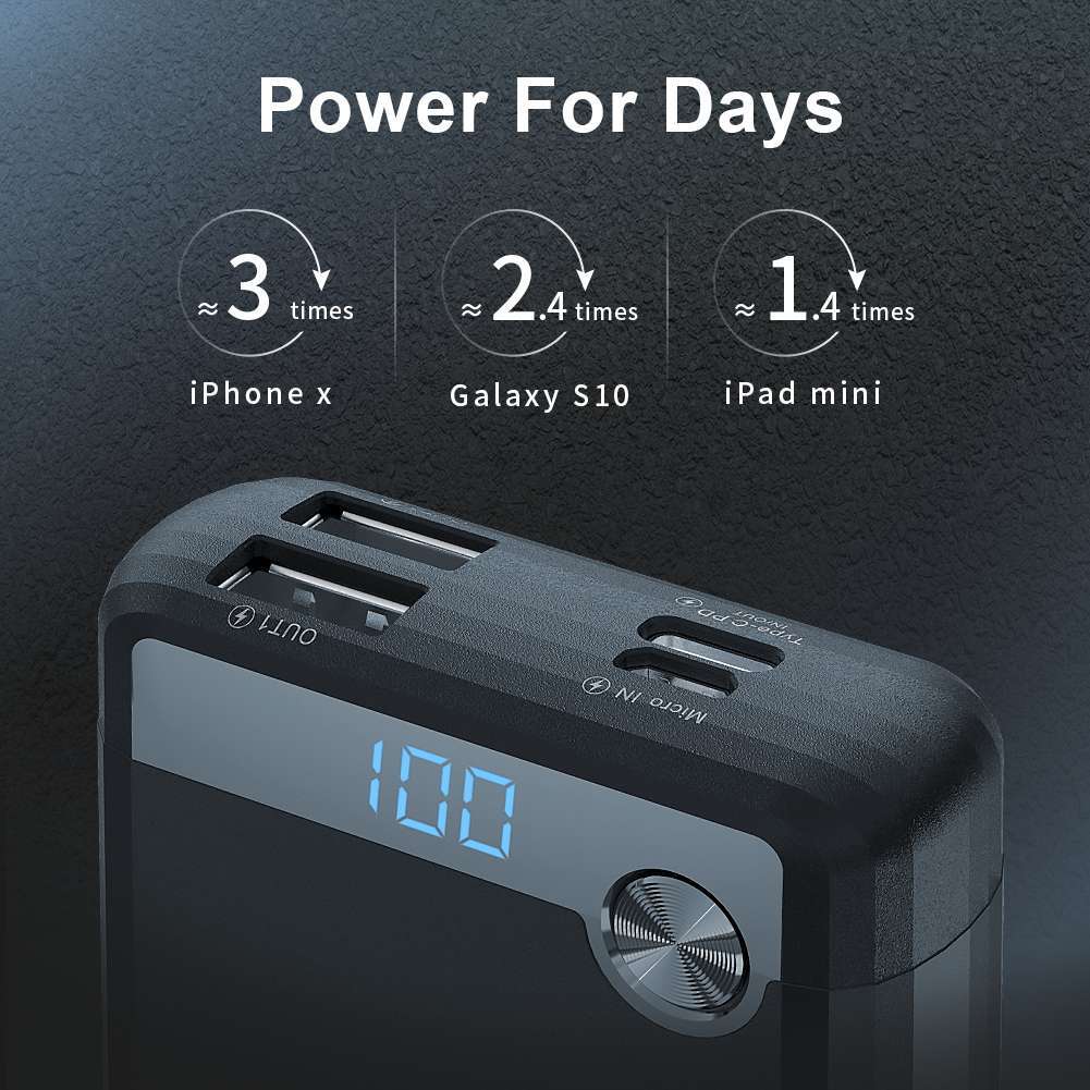 Batterie auxiliaire Konfulon Q11 capacité de Power Bank 10000mAh charge rapide 22.5W avec numéro d'écran et a une petite forme légère facile à portable peut recharger tous les téléphones aussi bien Android que iOS surtout iPhone 8 à 15 Pro Max 