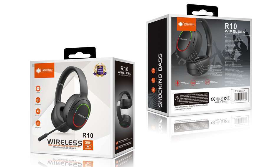 Écouteurs sans fil DeepBass R10 Bluetooth pliables, casque R1O de jeu stéréo Bass, Micro, antibruit, pour iphone, PC, téléphone
