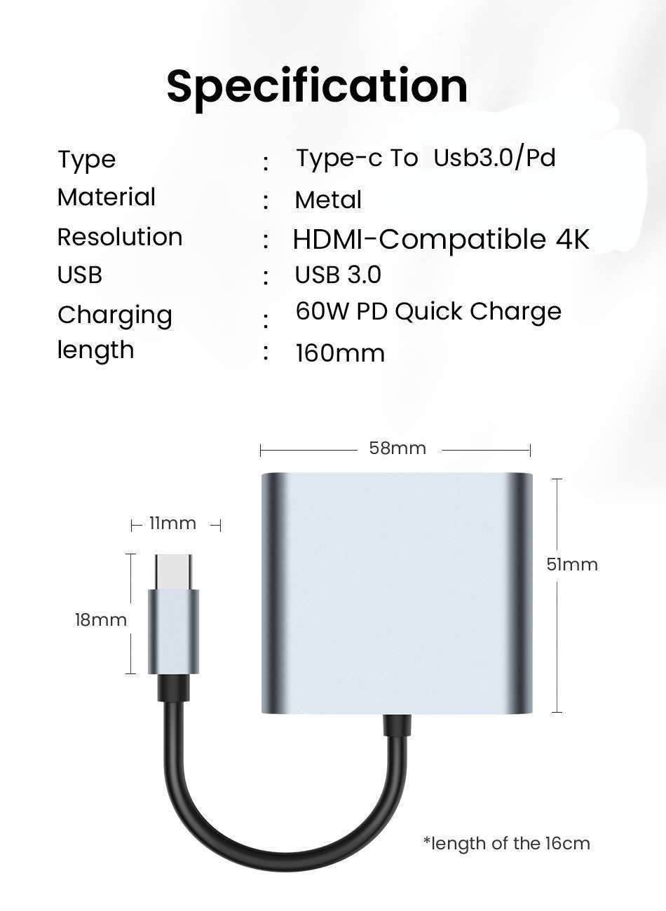 Hub 4 en 1 USB type-c vers HDMI 4K 60HZ VGA 1080P, extension double écran, Station d'accueil pour PC, Macbook, Adaptateur USB C WAFFIR.MA DES (15)