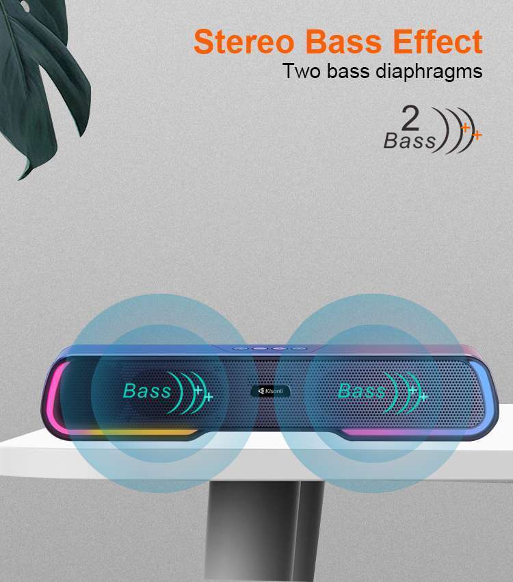 Kisonli Enceinte double bass barre de son Bluetooth, haut-parleur sans fil RGB rechargeable kisonli led-913 rgb woofers DES