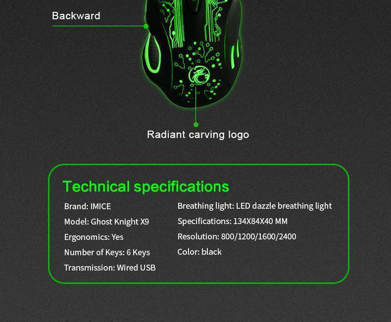 Imice X9 Souris de jeu 3200 DPI USB LED optique filaire x9 pour PC Gamer version amélioré A