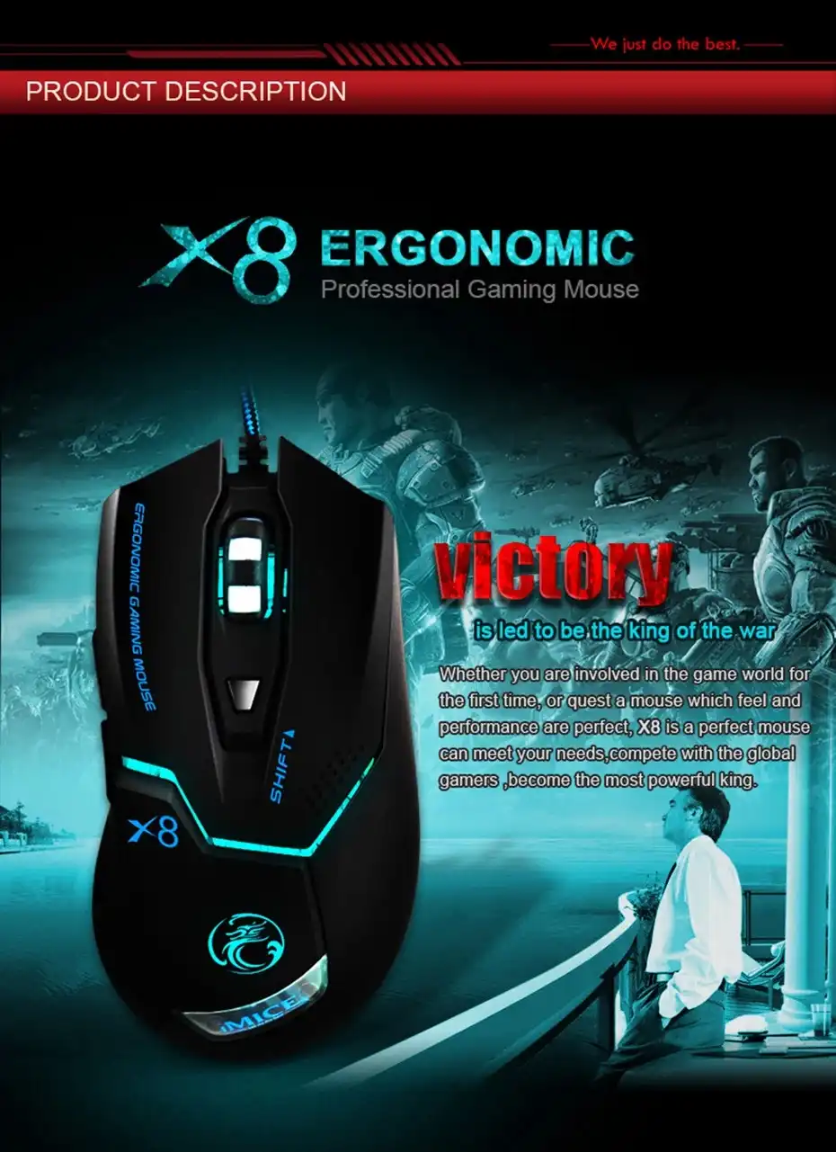 IMICE X8 souris de jeu , DPI, filaire, lumineuse, réglable, LED, pour PC, ordinateur portable iMICE X8 WAFFIR.MA