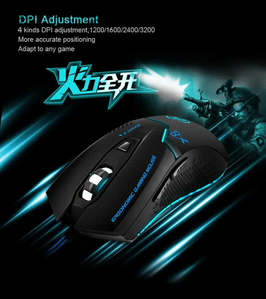 IMICE X8 souris de jeu , DPI, filaire, lumineuse, réglable, LED, pour PC, ordinateur portable iMICE X8 WAFFIR.MA