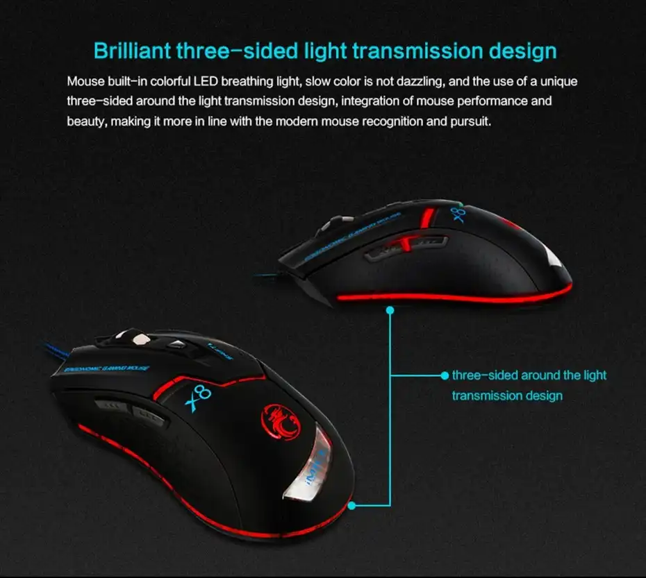 IMICE X8 souris de jeu , DPI, filaire, lumineuse, réglable, LED, pour PC, ordinateur portable iMICE X8 WAFFIR.MA