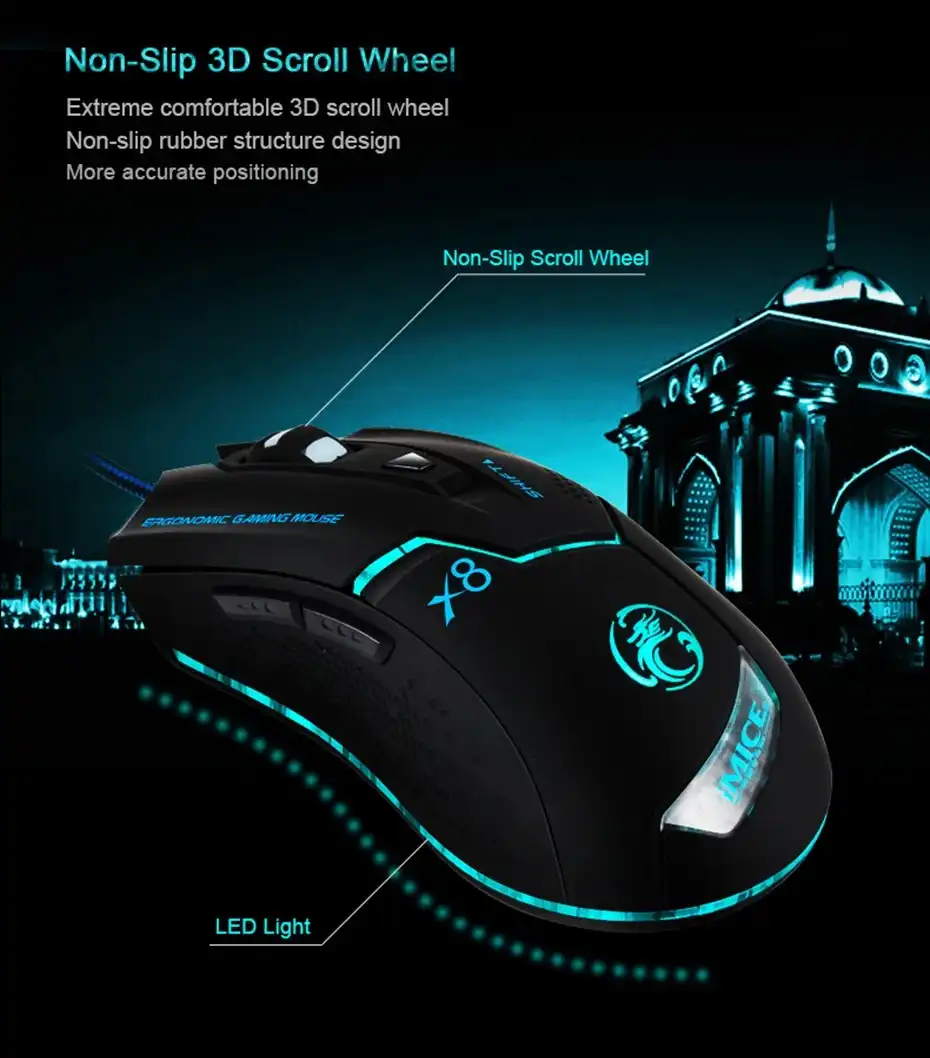 IMICE X8 souris de jeu , DPI, filaire, lumineuse, réglable, LED, pour PC, ordinateur portable iMICE X8 WAFFIR.MA