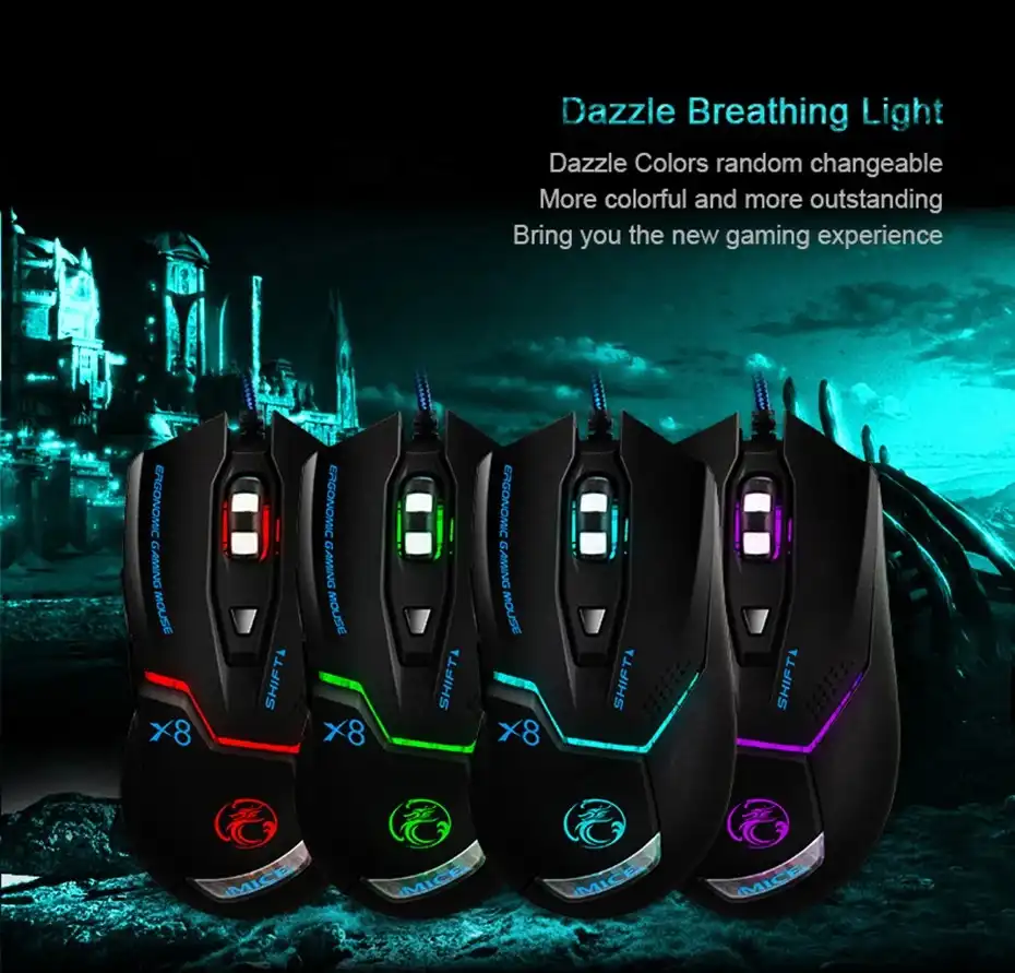 IMICE X8 souris de jeu , DPI, filaire, lumineuse, réglable, LED, pour PC, ordinateur portable iMICE X8 WAFFIR.MA