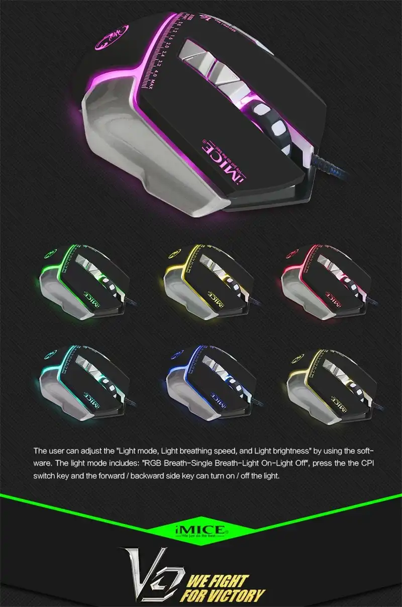 Imice V9-souris optique Gaming filaire USB LED, 7 boutons, rétro-éclairage coloré, souris optique professionnelle
