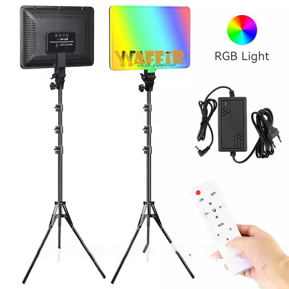 Lampe de remplissage vidéo PM 36 RGB LED RVB avec trépied, éclairage de panneau à intensité variable, studio photo, photographie, selfie, diffusion en direct, trois documents