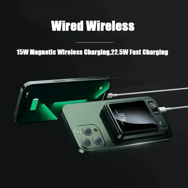 Power Bank Wireless 10000mAh sans fil magnétique Power Bank chargeur Portable 22.5W charge rapide batterie externe Power bank pour iPhone 13 14 15 16 Pro Max Xiaomi Samsung Waffir.Ma Maroc