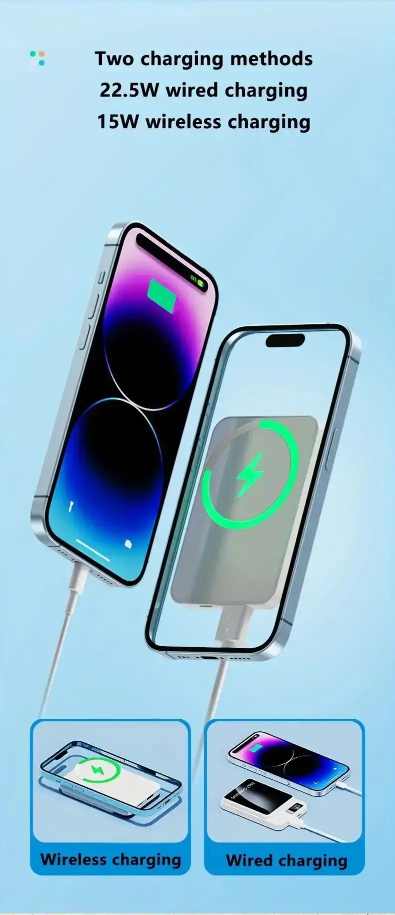 Banque d'alimentation magnétique sans fil, chargeur portable, charge rapide, batterie externe, 10000 W, 22.5 mAh, iPhone 13, 14, 15, Xiaomi Waffi.Ma POWER BANK WIRELES MAROC TINGO 