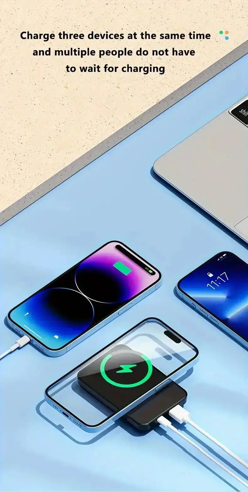 Banque d'alimentation magnétique sans fil, chargeur portable, charge rapide, batterie externe, 10000 W, 22.5 mAh, iPhone 13, 14, 15, Xiaomi Waffi.Ma POWER BANK WIRELES MAROC TINGO 