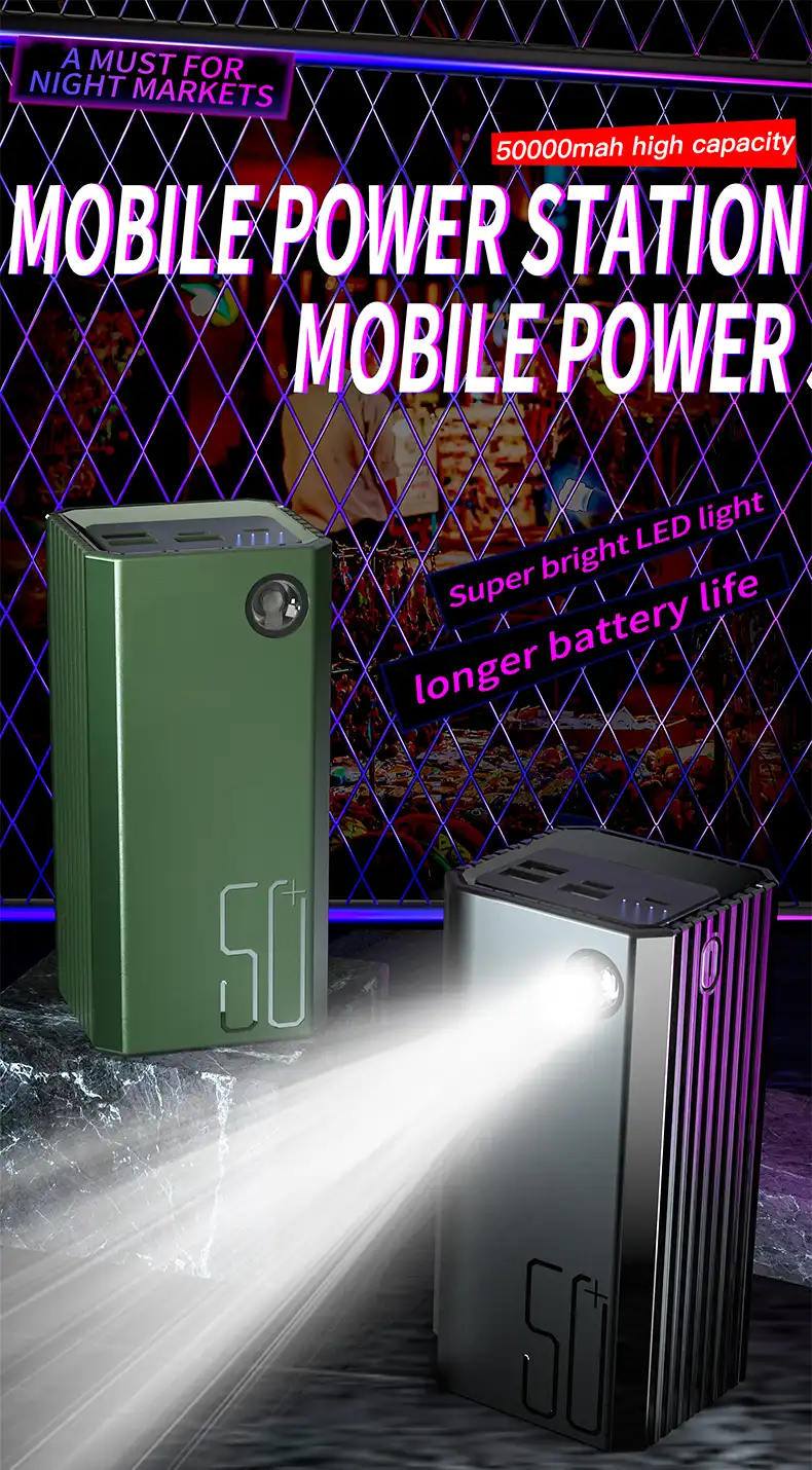 Konfulon A22 Flash Light Power, Banque d’alimentation portable à haute capacité 50000 mAh Waffir.Ma Power Bank MAROC 
