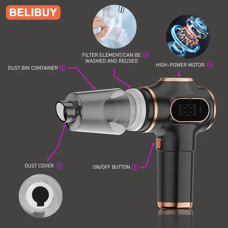  BELIBUY Aspirateur portable sans fil, mini aspirateur de voiture, nettoyeur rechargeable pour voitures, maisons, bureaux, aspirateur multifonctionnel Waffir.Ma Aspirateur Portable Maroc