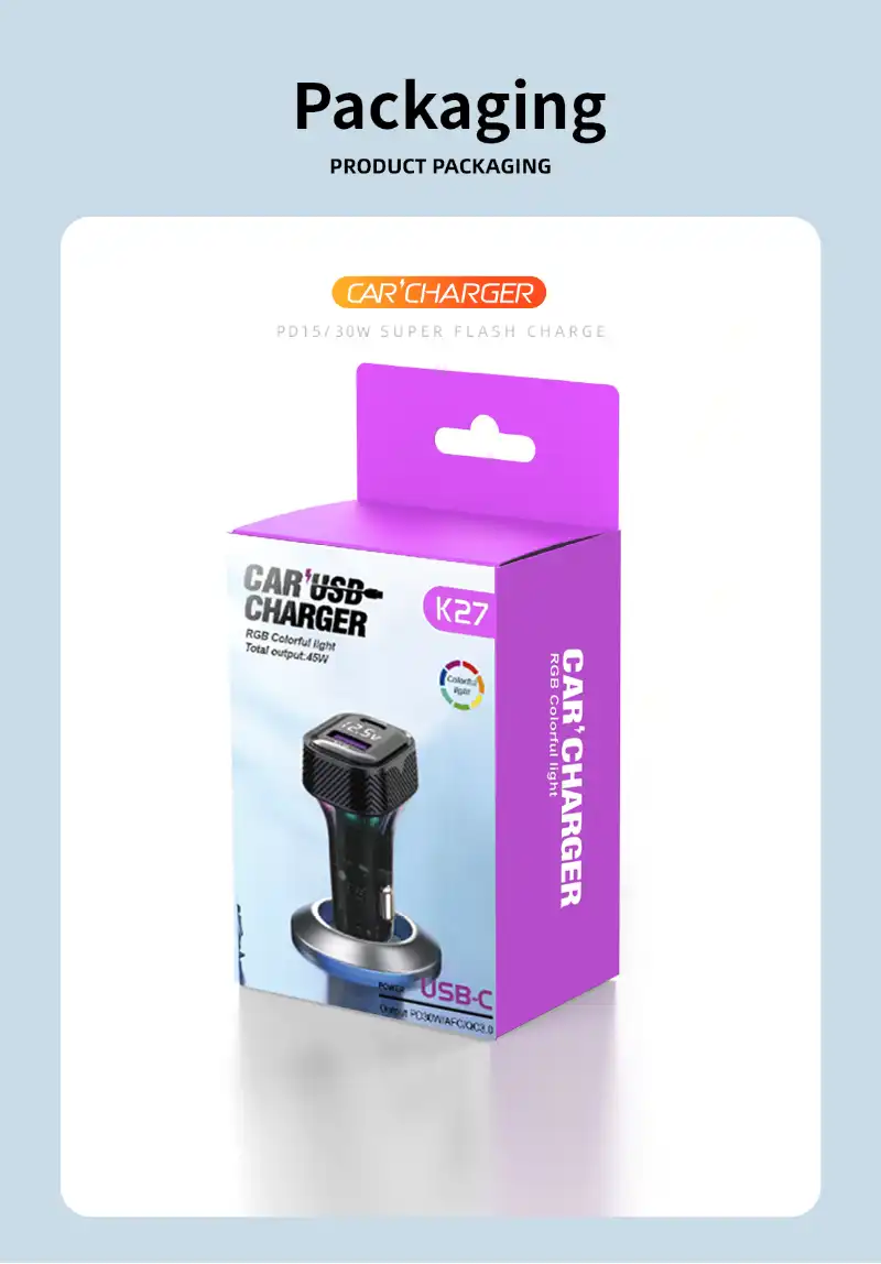 Chargeur de voiture KWT K27 adaptateur universel PD port USB chargeur de voiture pour téléphone adaptateur de charge rapide 2 Ports chargeur de voiture adaptateur de téléphone Waffir.Ma Voiture Maroc