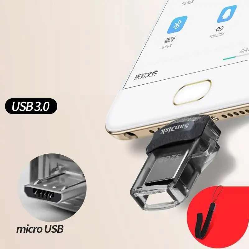 SanDisk OTG USB 3.0 double Mini lecteurs de stylo 128 GB 64 GB clé USB 32 GB 16 GB pendentifs pour PC et téléphones Android mémoire U disque Waffir.Ma Sandisk Kingston CLE USB MAROC