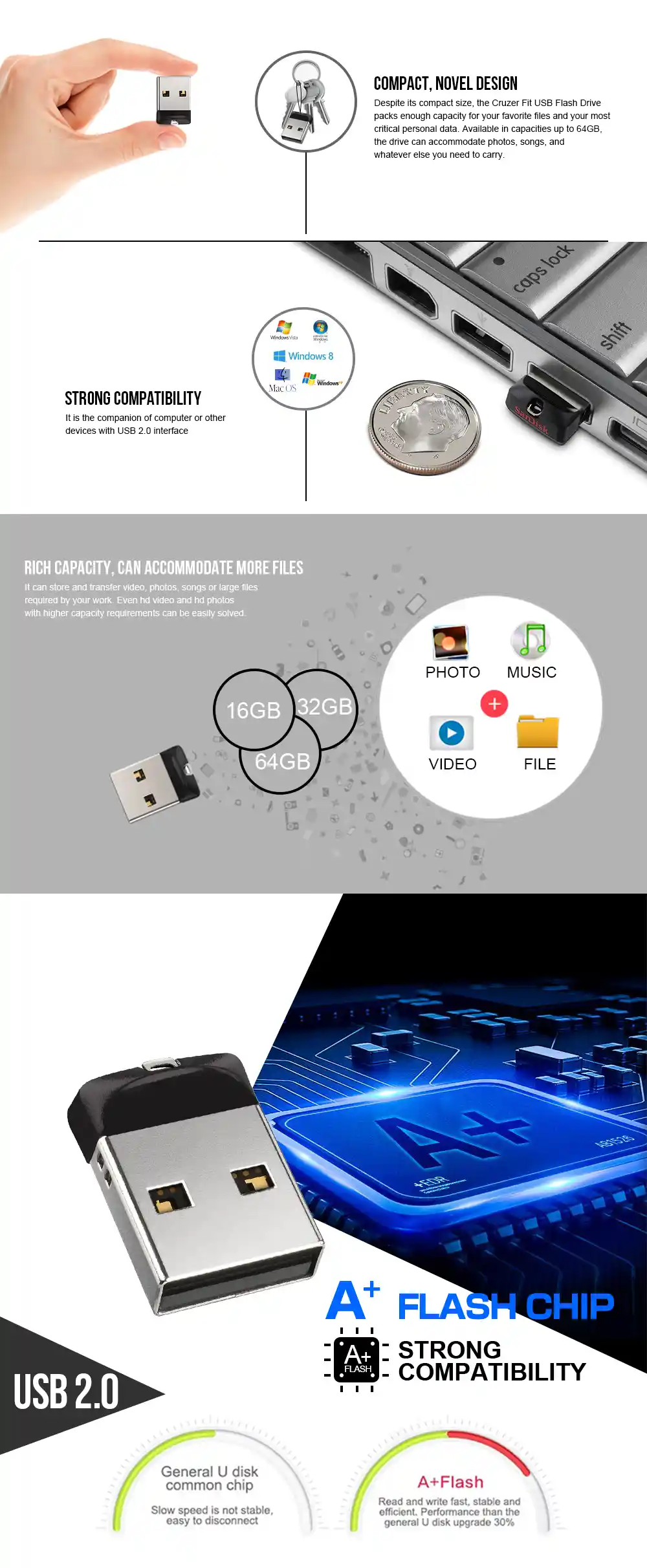 SanDisk Ultra Mini cle USB 2.0 originale support memoire de 16GB 32GB 64GB jusqu 20mos lecteur Flash Waffir.Ma Memoire Cle USB Maroc
