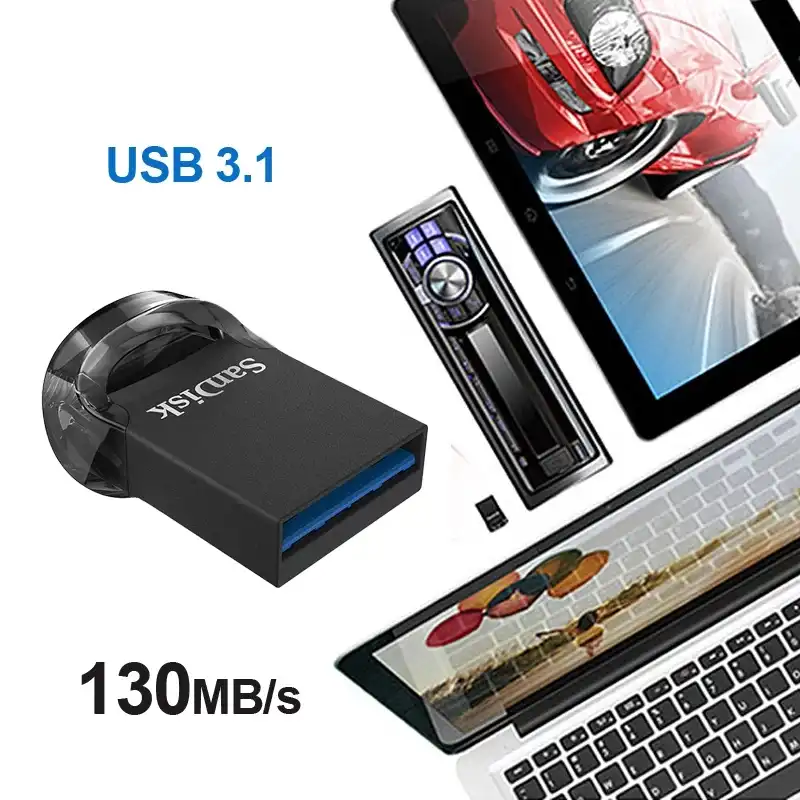 Clé USB compacte SanDisk Ultra Fit 16 Go, 32 Go, 64 Go, 128 Go, 256 Go, USB A 3.1 Gen 1 avec taux de transfert de 130 Mo/s, compatible Plug & Play et prise en charge de Rescue PRO Deluxe Waffir.Ma USB SanDisk MAROC 