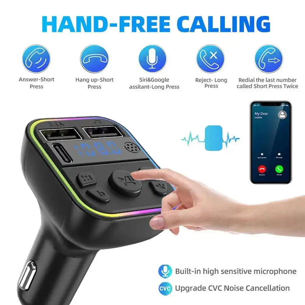 Transmetteur FM Bluetooth 5.0 PD Type-C pour voiture, G40 USB 3.l'autorisation, lumière ambiante colorée, lecteur modulateur MP3, mains libres, touristes Waffir.Ma Voiture Maroc