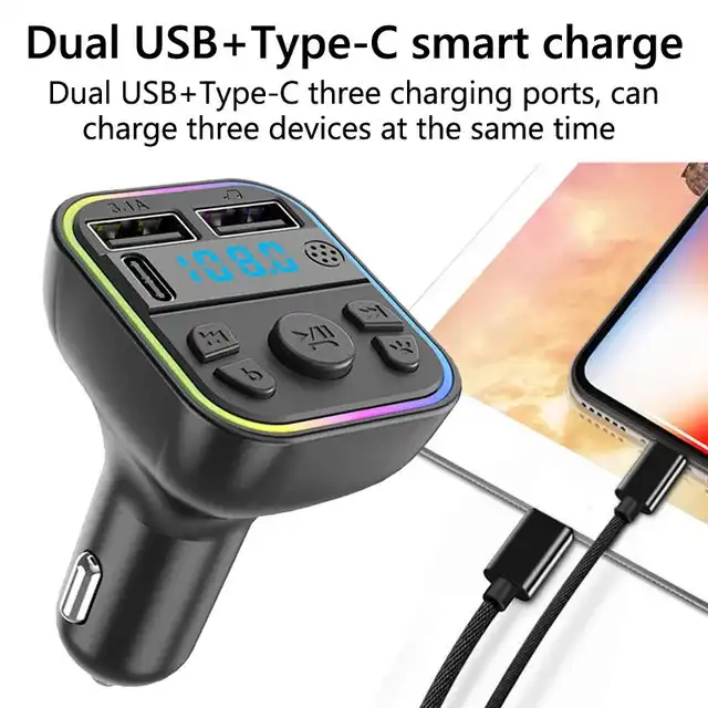 Transmetteur FM Bluetooth 5.0 PD Type-C pour voiture, G40 USB 3.l'autorisation, lumière ambiante colorée, lecteur modulateur MP3, mains libres, touristes Waffir.Ma Voiture Maroc