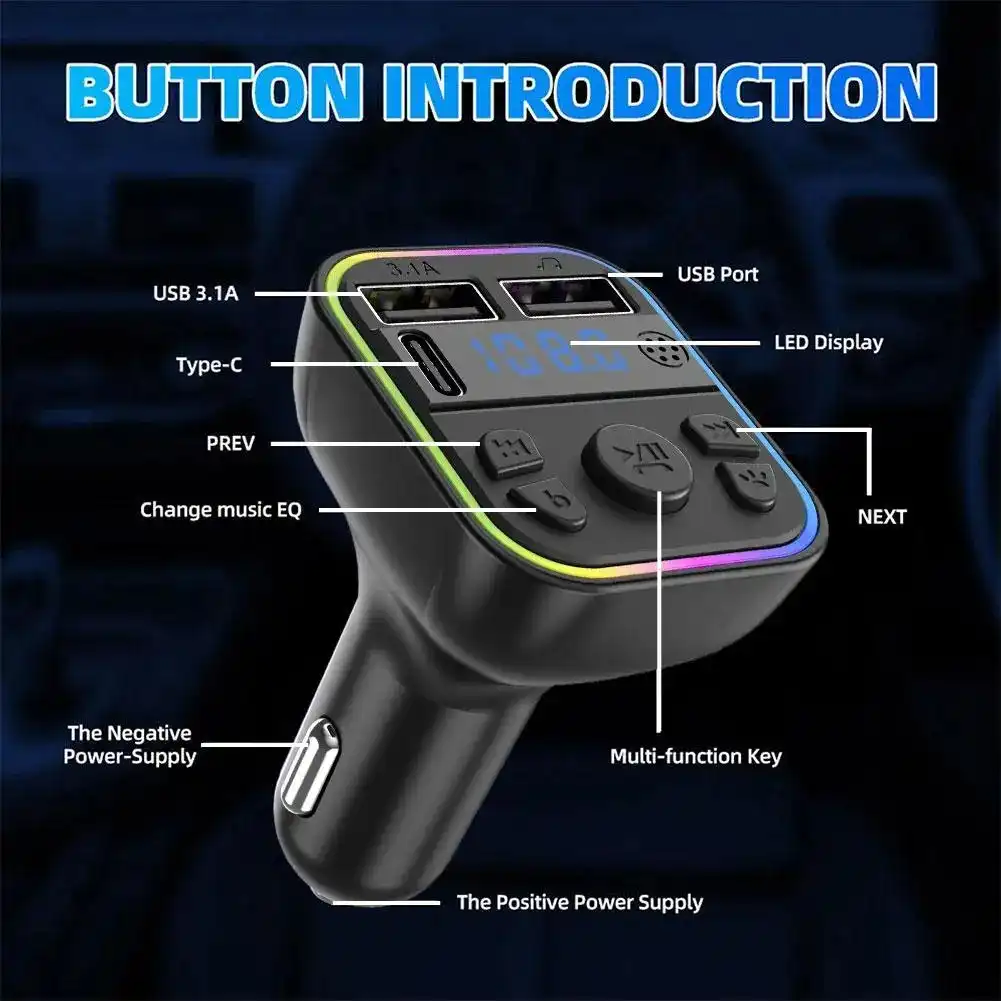 Transmetteur FM Bluetooth 5.0 PD Type-C pour voiture, G40 USB 3.l'autorisation, lumière ambiante colorée, lecteur modulateur MP3, mains libres, touristes Waffir.Ma Voiture Maroc