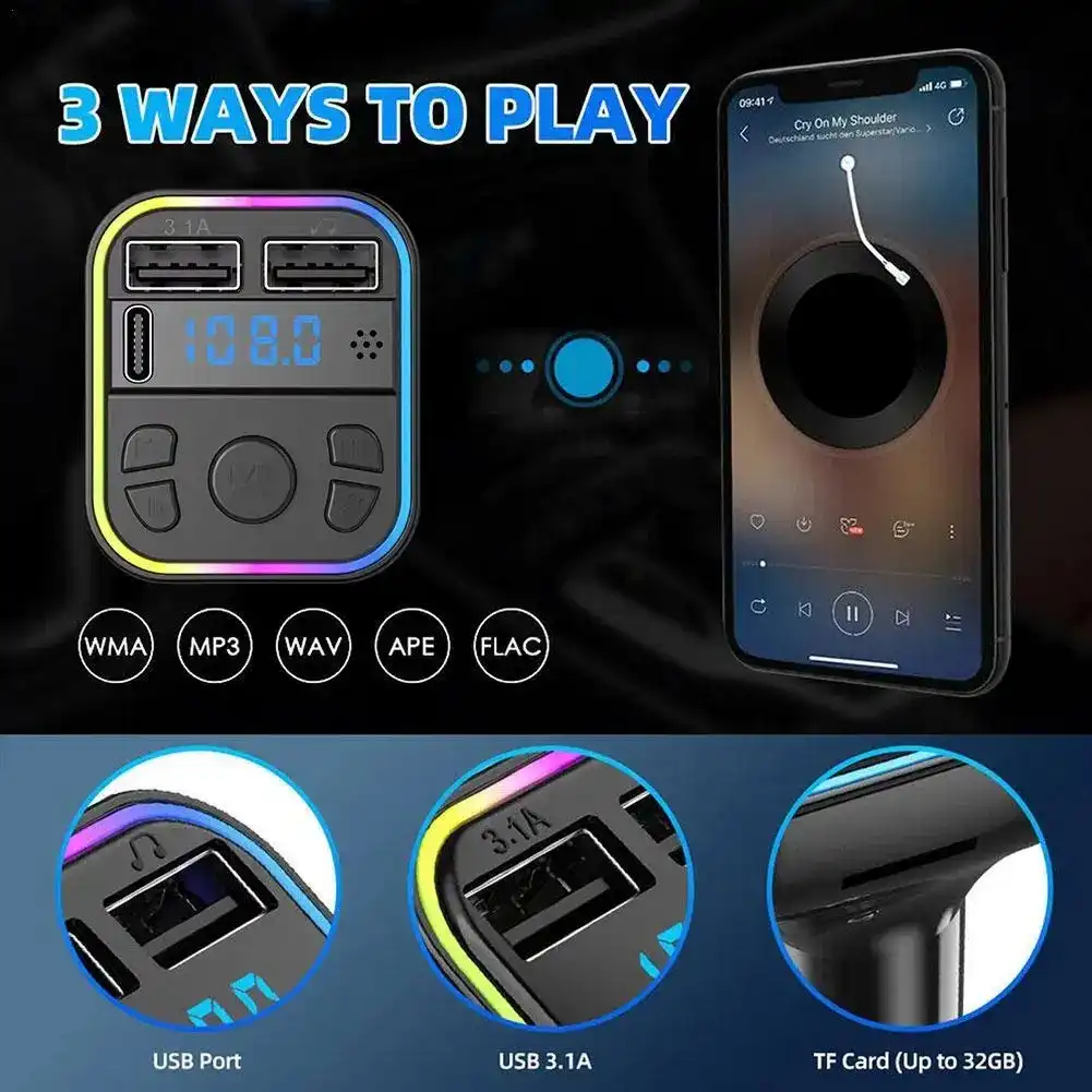 Transmetteur FM Bluetooth 5.0 PD Type-C pour voiture, G40 USB 3.l'autorisation, lumière ambiante colorée, lecteur modulateur MP3, mains libres, touristes Waffir.Ma Voiture Maroc