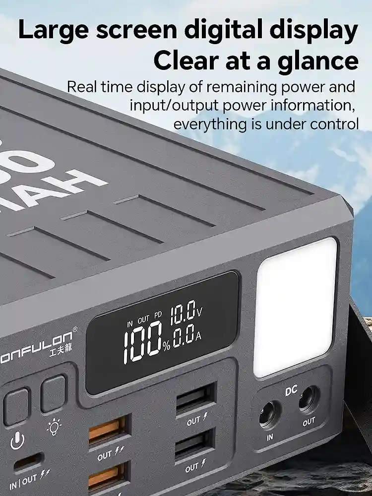 Konfulon Power Bank 100000mAh à charge rapide , 22.5W, grande capacité 100000 mAh , multi-ports, camping en plein air, centrale électrique de rechange avec lumière LED Waffir.Ma Power Bank 100000mAh KONFULON Maroc