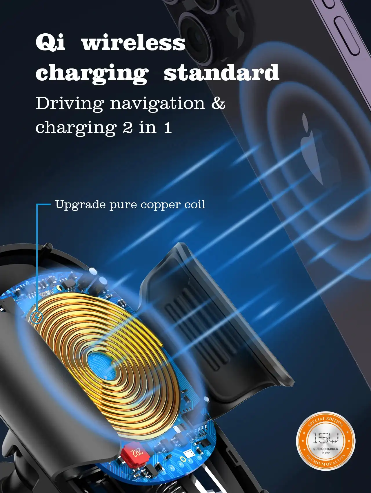 LDNIO MW21-1 15W Wireless Chargeur de voiture sans fil à serrage automatique à charge rapide Support de téléphone rétractable pour téléphone portable Waffir.Ma LDINO Maroc