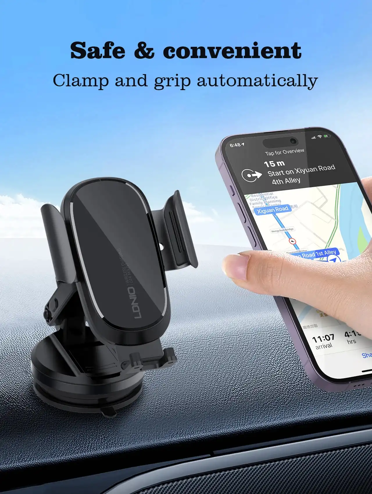 LDNIO MW21-1 15W Wireless Chargeur de voiture sans fil à serrage automatique à charge rapide Support de téléphone rétractable pour téléphone portable Waffir.Ma LDINO Maroc