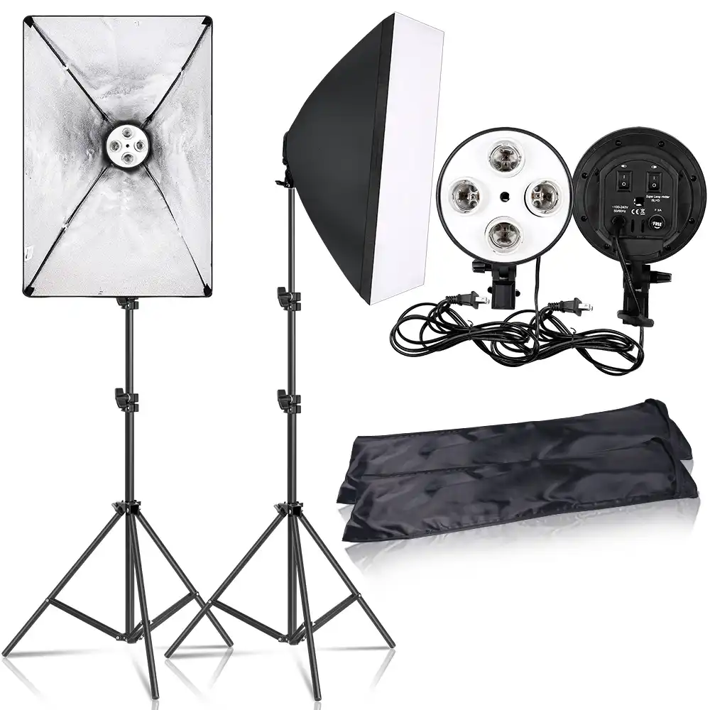 PULUZ 50x70cm Studio Softbox + 2m Tripod Mount + 4 x E27 20W 5700K White Light LED Light Bulb Photography Lighting Kit Waffir.MA SOFT BOX MAROC DES 