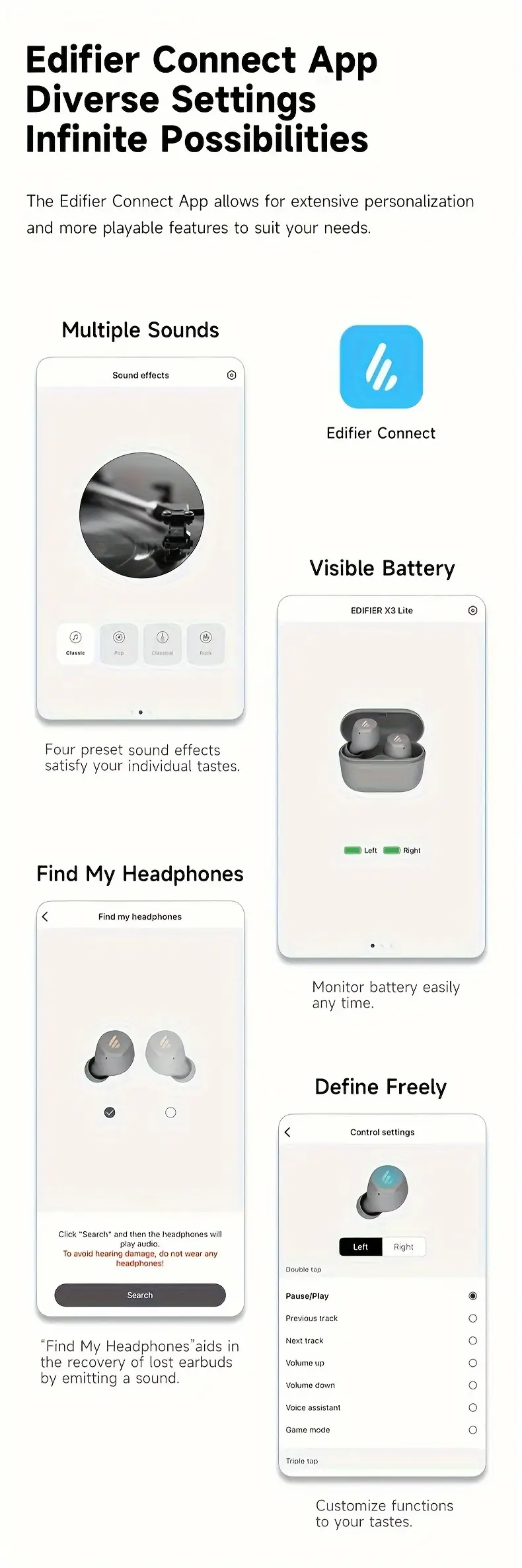 Écouteurs sans fil EDIFIER X3 Lite avec son stéréo, suppression du bruit, EDIFIER AirPods double microphone, autonomie de 24 heures, conception intra-auriculaire,EDIFIER X2 X3 Chargement sans fil, tactiles, ultra-légers et confortables, parfaits pour les jeux et les appels Waffir.Ma EDIFIER Maroc APP