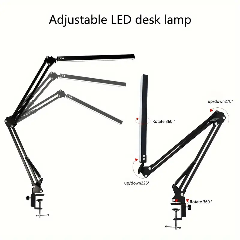 Lampe de Bureau LED Soin des Yeux avec Bras Pivotant et Pliant, 35cm, 3 Modes de Couleur, 10 Niveaux de Luminosité Réglables, Pince Incluse, Lumière de Table Alimentée par USB pour Bureau à Domicile Waffir.Ma LED Maroc