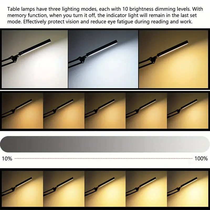 Lampe de Bureau LED Soin des Yeux avec Bras Pivotant et Pliant, 35cm, 3 Modes de Couleur, 10 Niveaux de Luminosité Réglables, Pince Incluse, Lumière de Table Alimentée par USB pour Bureau à Domicile Waffir.Ma LED Maroc