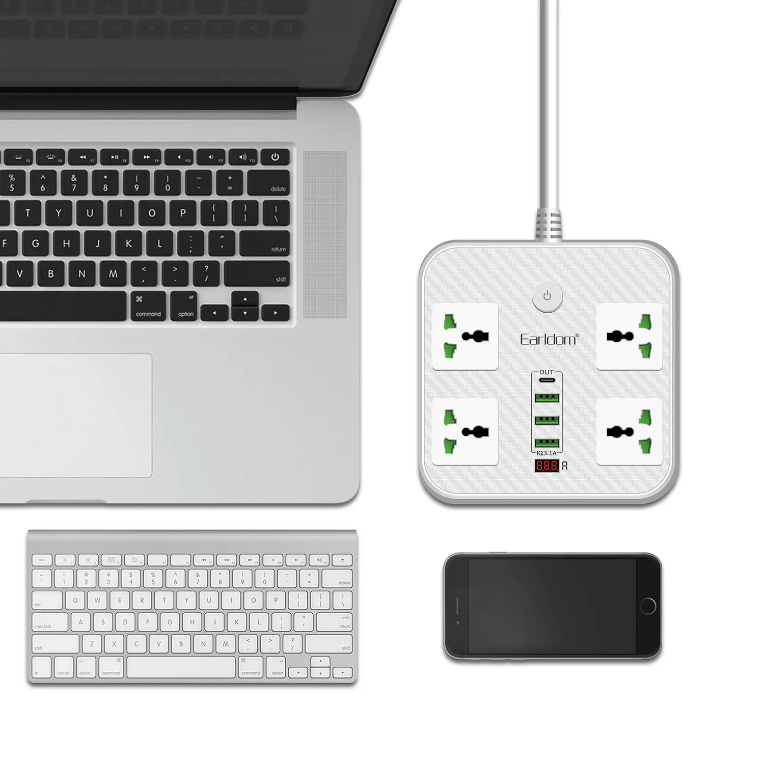 Rallonge de prise de courant Plustar avec rallonge à 4 prises et 1 Port Type-C, 3 ports USB pour le bureau à domicile et le dortoir puissance de sortie de 3000 W Waffir.Ma Plustar Maroc