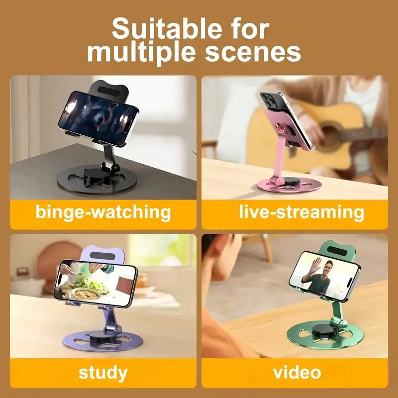 Support de Bureau Réglable en Alliage en métal à Rotation 360° pour Téléphone et Tablette avec Dissipation Thermique, Pliable et Portable pour Visionnage, Diffusion et Travail Waffir.Ma Support Maroc Noir 