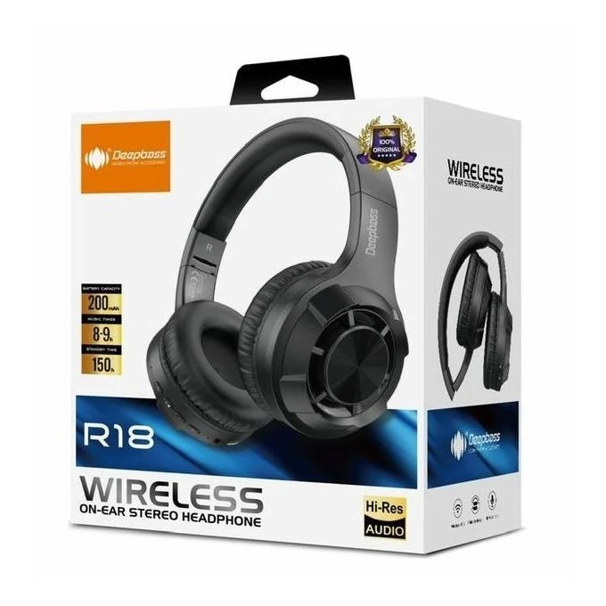 DeepBass R18 ecouteurs Casque Bluetooth V5.3 + sans fil Support TF Card-FM-Audio input Deep Bass R18 Bluetooth Headsets with mic High Quality DeepBass Maroc 1