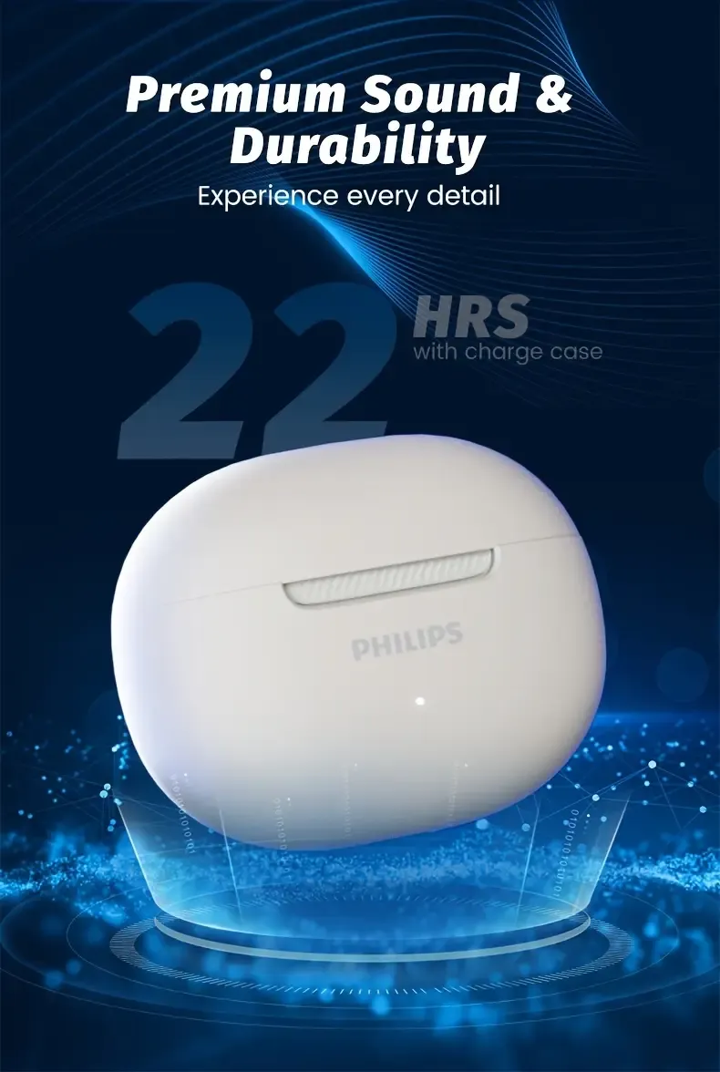 Écouteurs Sans Fil PHILIPS Eapphones avec Super Autonomie, Bordure Courbe Douce, Élégants et Tendance, Boîtier de Chargement 320mAh TAT2020 Waffir.Ma PHILIPS MAROC Des