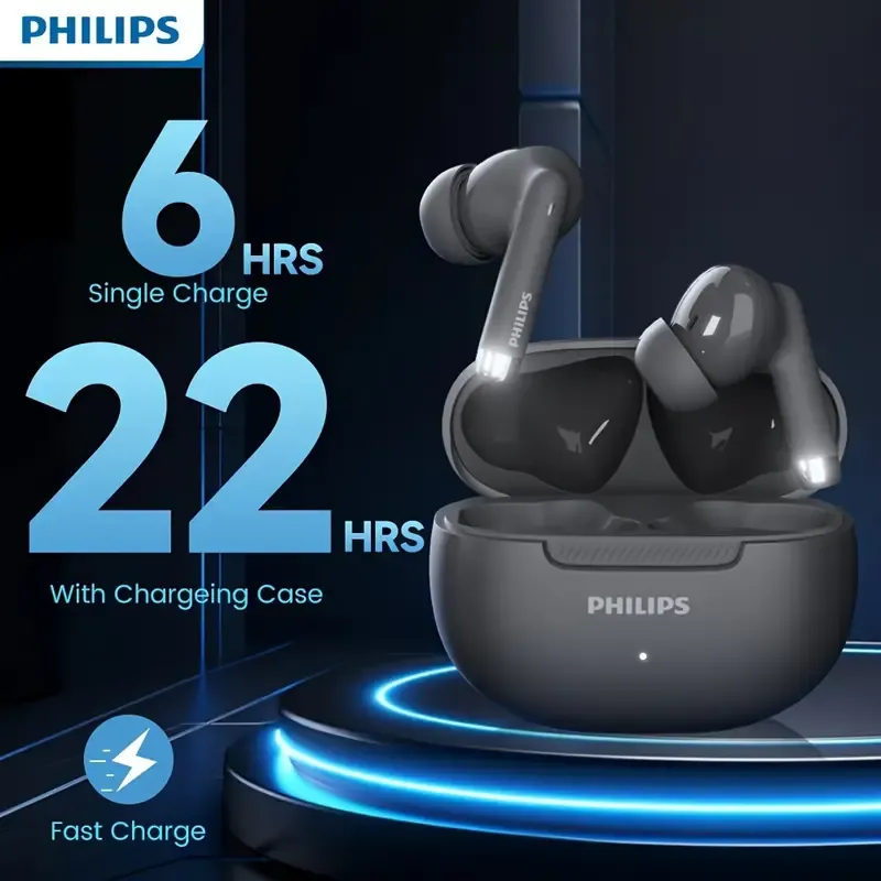 Écouteurs Sans Fil PHILIPS Eapphones avec Super Autonomie, Bordure Courbe Douce, Élégants et Tendance, Boîtier de Chargement 320mAh TAT2020 Waffir.Ma PHILIPS