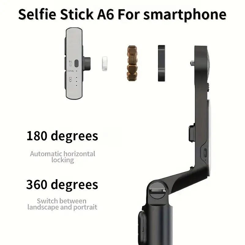 Stabilisateur de Gimbale Portable pour Smartphone Intelligente Stabilisateur A6 avec Trépied à Bâton de Selfie Sans Fil, avec Lumière 3 Couleurs Adaptée pour iPhone Andriod Waffir.Ma Stabilisateur Maroc