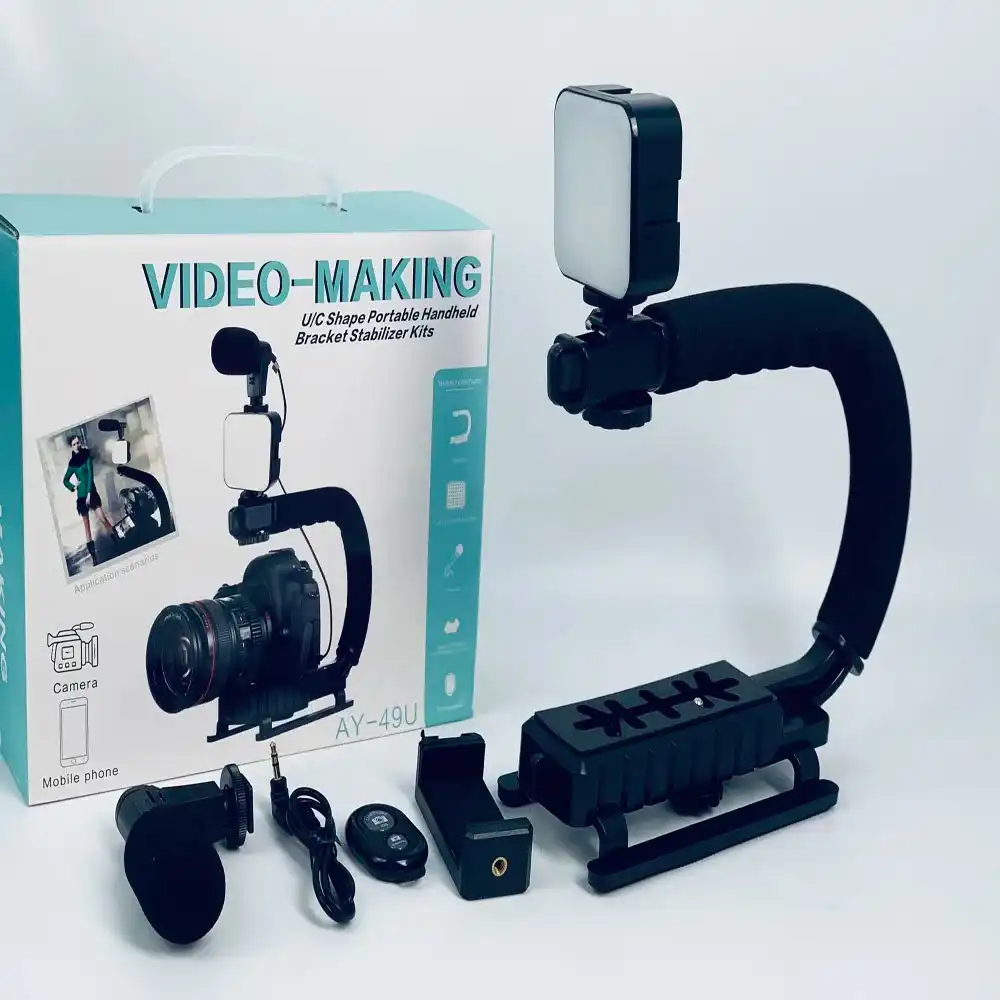 Stabilisateur de caméra portable de type AY49U C, lumière de remplissage, microphone, support de diffusion en direct pour téléphone portable Android ISO Waffir.MA Photographie Maroc