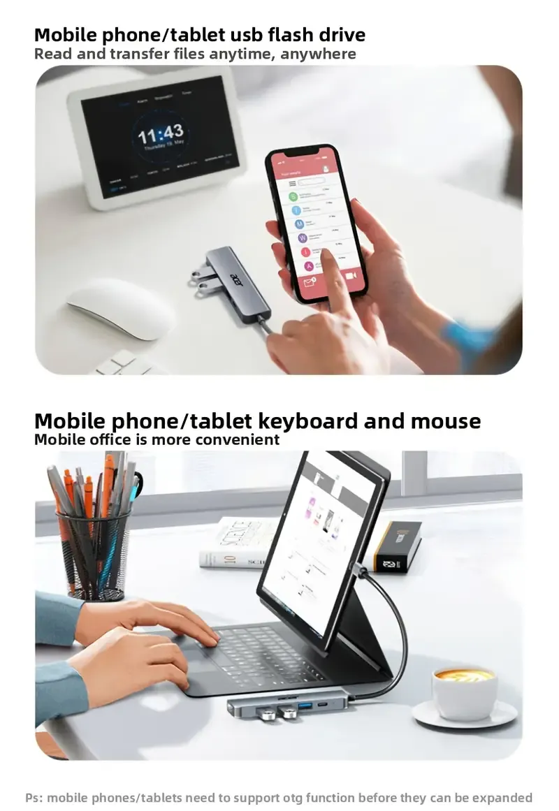 Station d'accueil d'extension Type-C 5in1 , Hub USB-C vers HDTV, répartiteur de câble 3.0, convient au convertisseur d'ordinateur MacBook Waffir.Ma Adaptateur