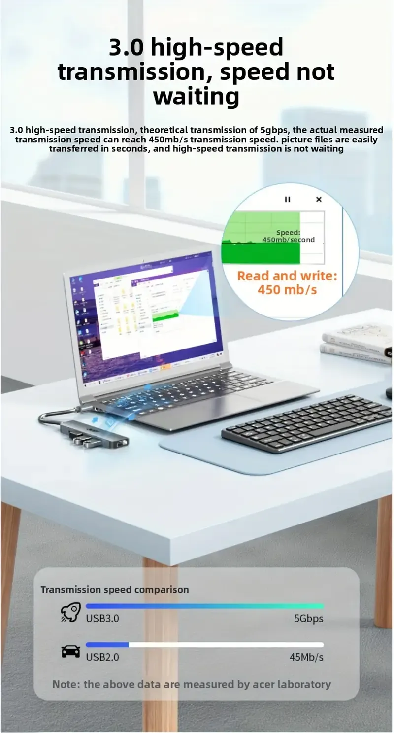 Station d'accueil d'extension Type-C 5in1 , Hub USB-C vers HDTV, répartiteur de câble 3.0, convient au convertisseur d'ordinateur MacBook Waffir.Ma Adaptateur