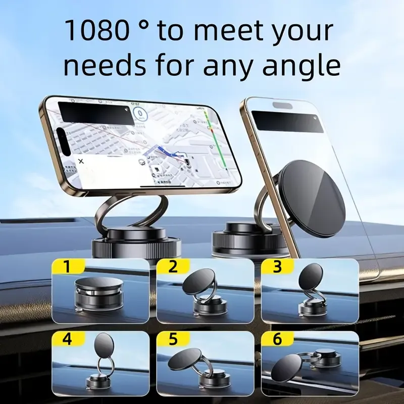  Support Téléphone Magnétique à Ventouse, Pliable et Réglable, 360°, Opération à Une Main, Idéal Voiture, Sport Waffir