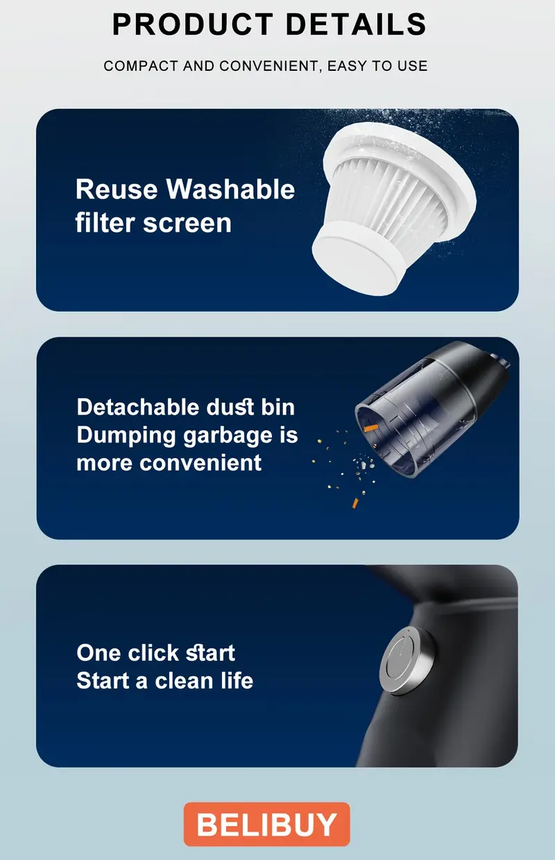 New Aspiration Portable BELIBUY Aspirateur à main sans fil, double fonction souffleur et aspiration, rechargeable Waffir.Ma ASPIRATEUR BELIBUY MAROC Des