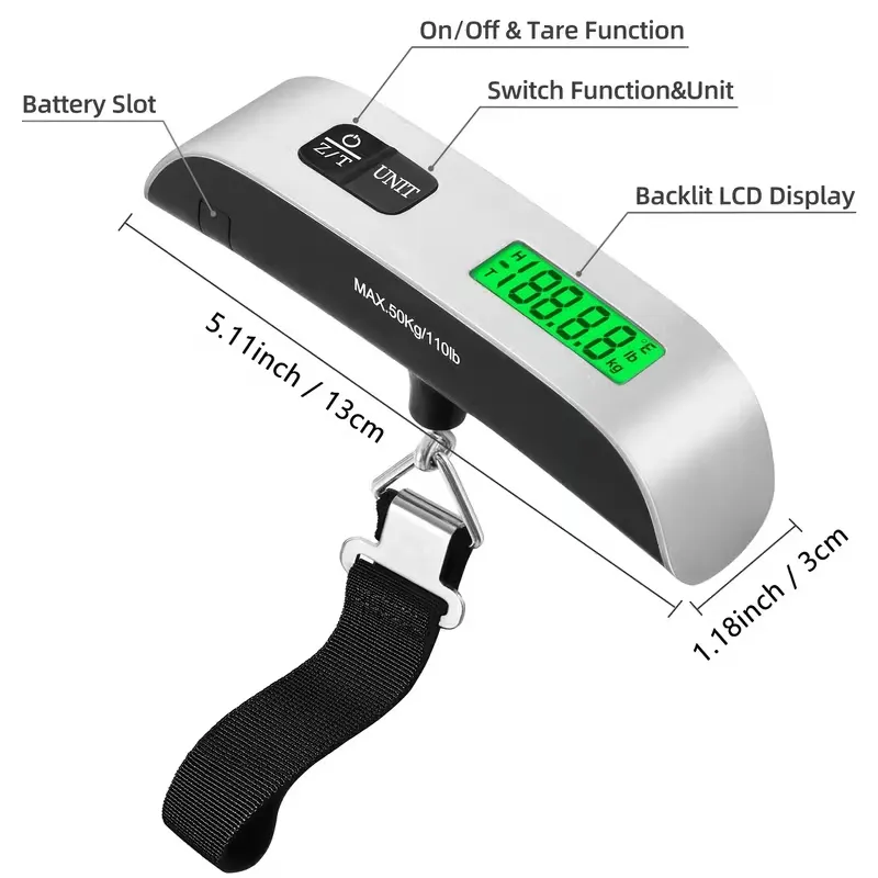 Balance numérique 50kg pour bagages, LCD, peser facilement les valises 49,9KG. Idéale pour les voyages, cuisine. Waffir.Ma Balance MAROC 2026