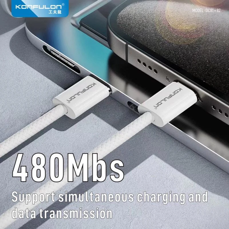 KONFULON Type C à Type C Konfulon DC81 Peut charger téléphone jusqu'à 60W avec 1m de longueur et transmission 480Mbs de new modèle câble 2026 Waffir.Ma KONFULON MAROC