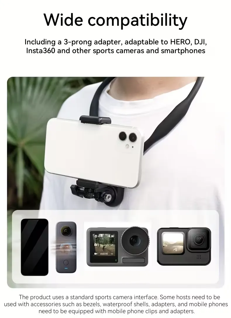 TELESIN U Shape Neck Holder Mount SE, avec coussin d'air, support de vlog vidéo POV mains libres, adapté pour la caméra d'action Go Pro , DJI Action 3 4 5 Pro Waffir.Ma TELESIN Maroc Des