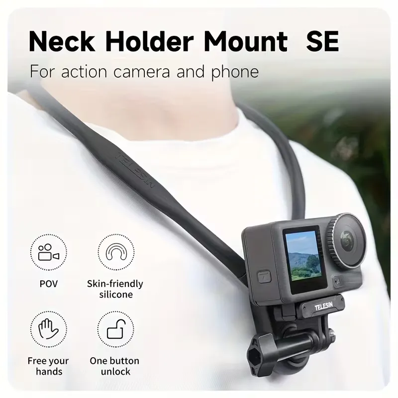 TELESIN U Shape Neck Holder Mount SE, avec coussin d'air, support de vlog vidéo POV mains libres, adapté pour la caméra d'action Go Pro , DJI Action 3 4 5 Pro Waffir.Ma TELESIN Maroc