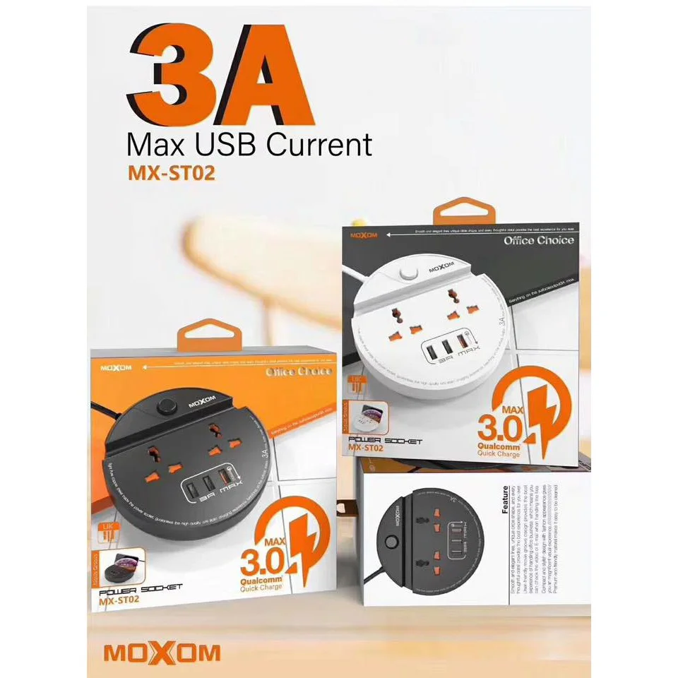 Moxom MX-ST03 Multiprise 2 prise d'alimentation+3 USB QC3.0 Chargeur rapide avec support mobile Waffir.Ma MOXOM MAROC