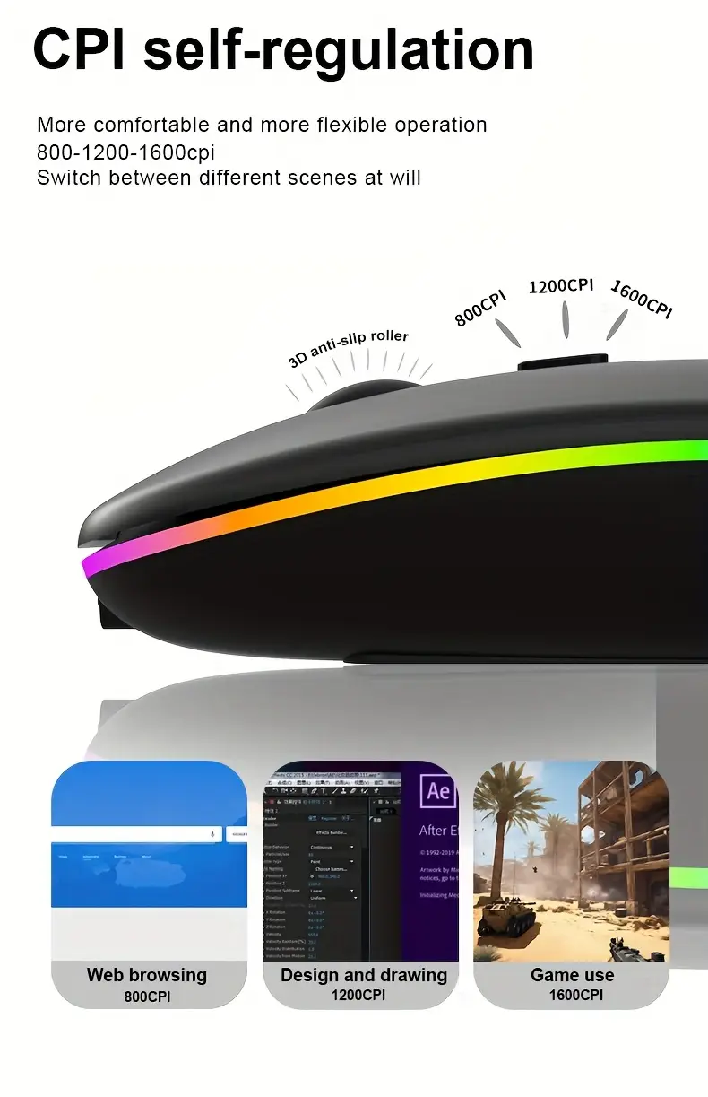 Souris Sans Fil Ultra Fine, Souris Optique à Double Mode LED, Souris Sans Fil Silencieuse Portable avec Récepteur USB, Commutation de Mode 2.4G et Sans Fil, Rechargeable, Compatible avec PC, Tablette, Laptop, Desktop, Ordinateur Portable, Bureau, Maison, Jeu Waffir.Ma Gaming Maroc